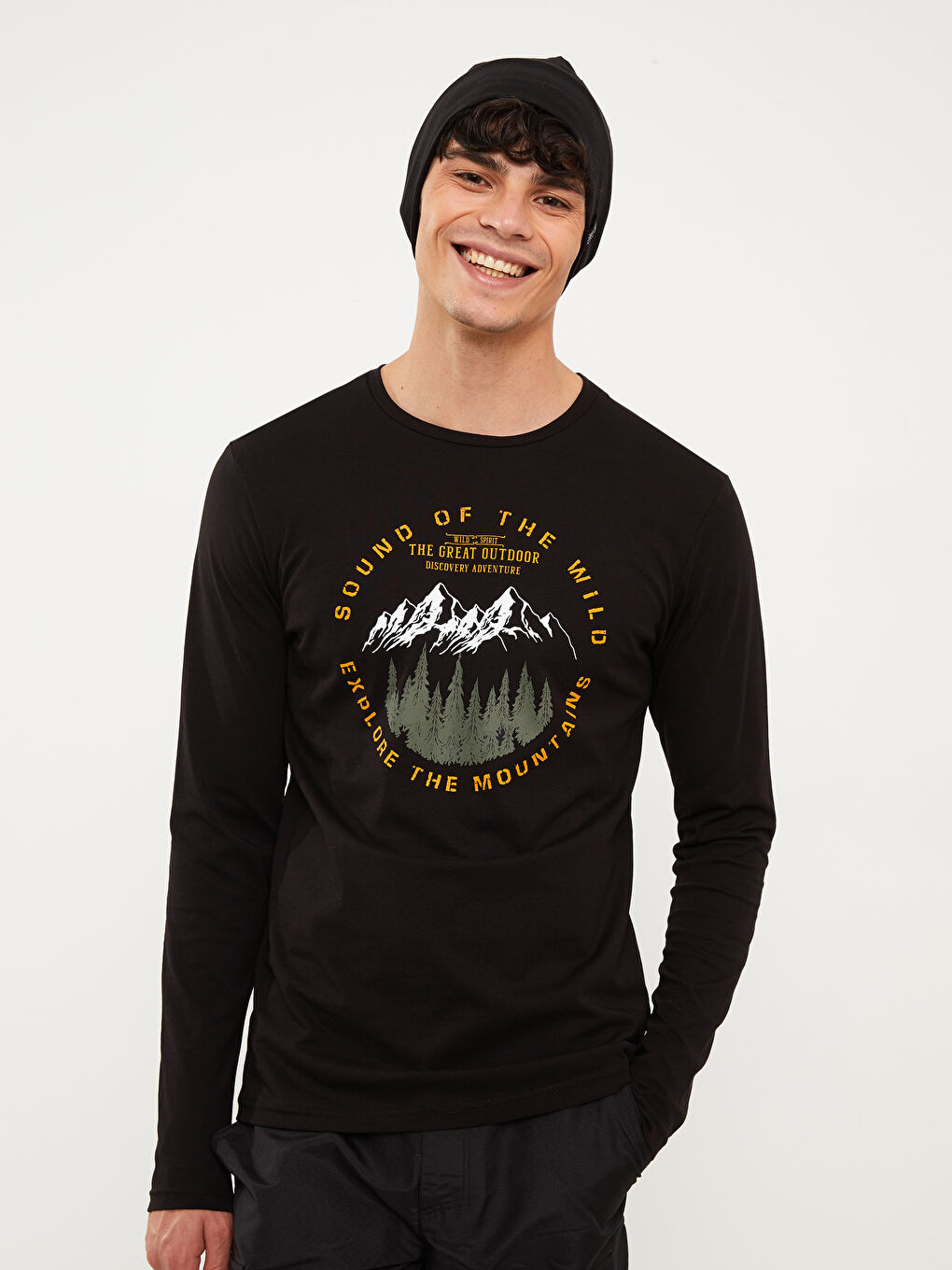 Crew Neck Long Sleeve Printed Men's T-Shirt