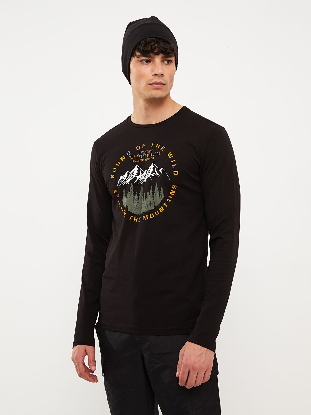 Crew Neck Long Sleeve Printed Men's T-Shirt-1