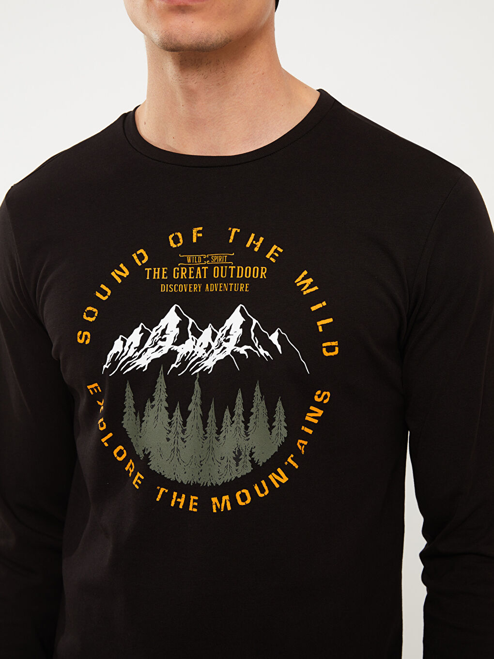 Crew Neck Long Sleeve Printed Men's T-Shirt-3