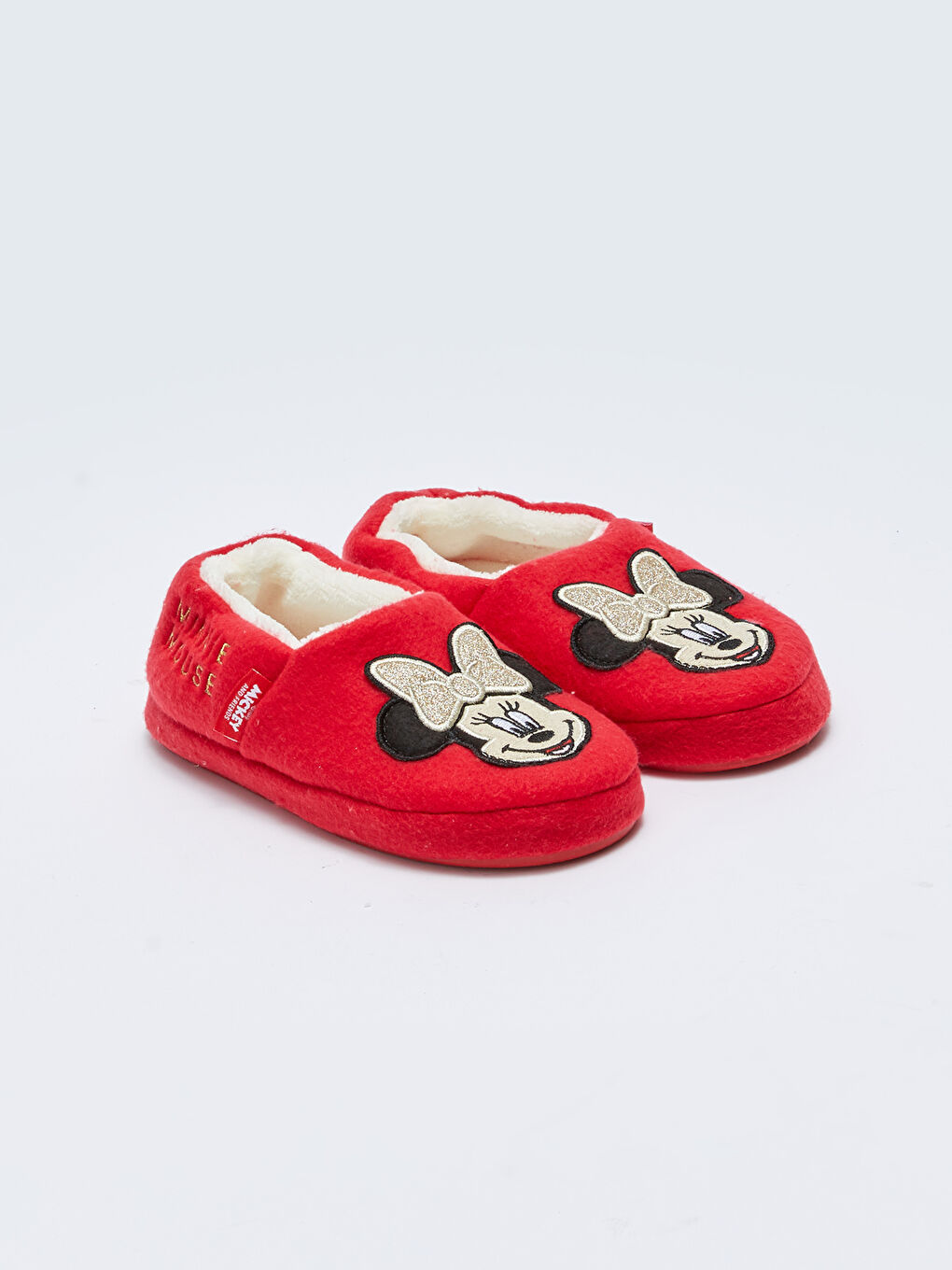 Kırmızı Minnie Mouse Lisanslı Pelüş Kız Çocuk Ev Ayakkabısı