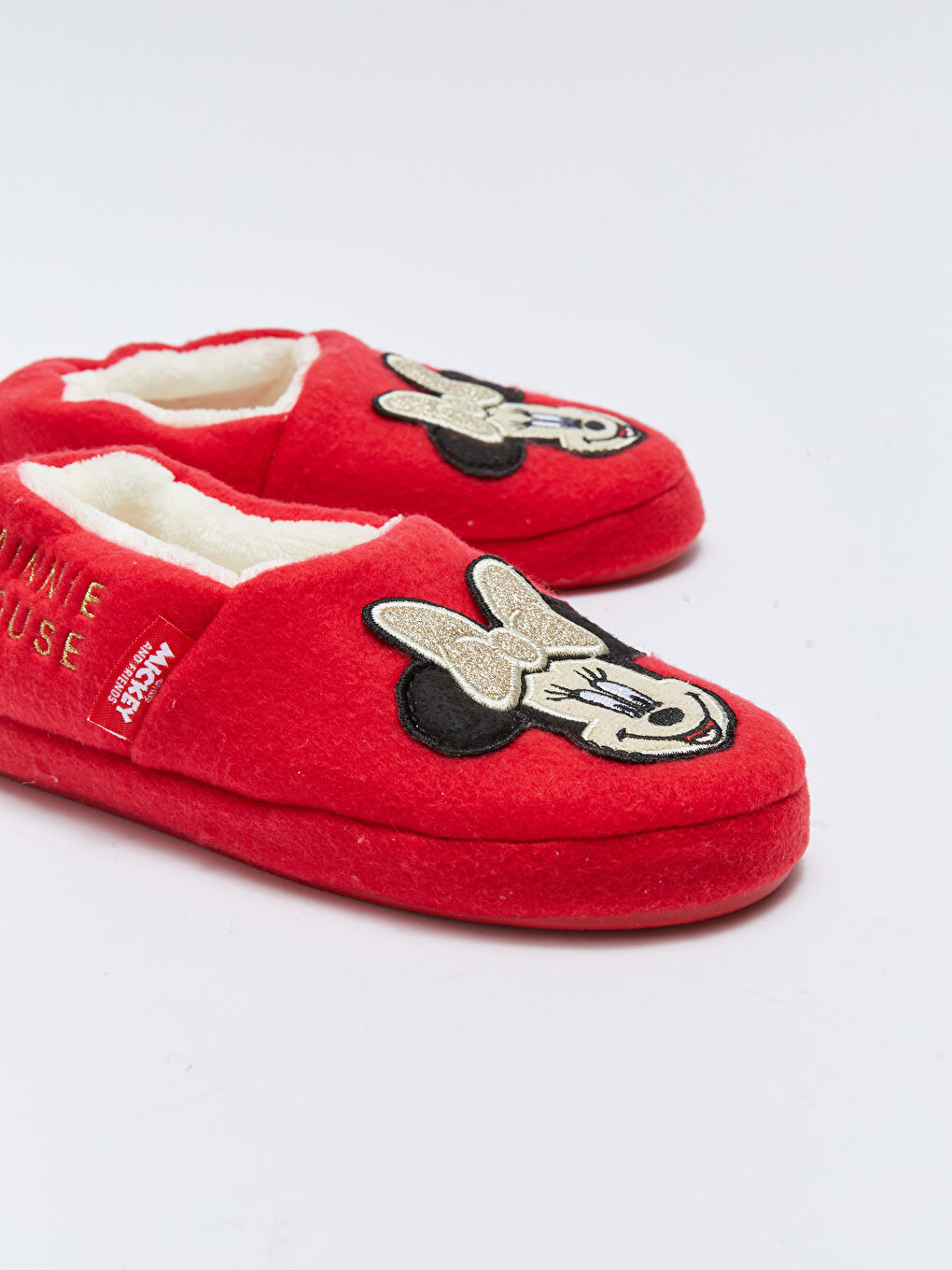 Kırmızı Minnie Mouse Lisanslı Pelüş Kız Çocuk Ev Ayakkabısı-2