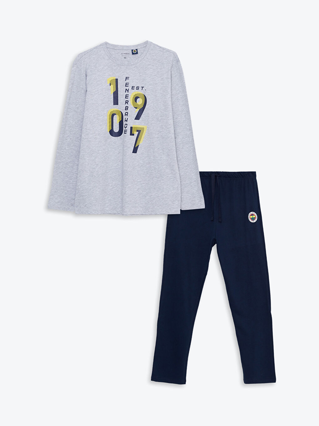 Gri Standart Kalıp Fenerbahçe Baskılı Erkek Taraftar Pijama Takımı-4