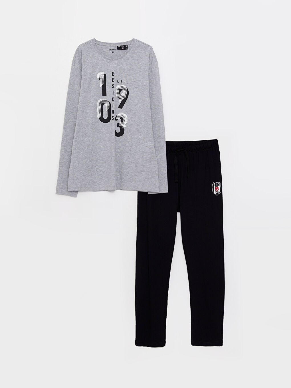 Gri Standart Kalıp Beşiktaş Baskılı Erkek Taraftar Pijama Takımı-5