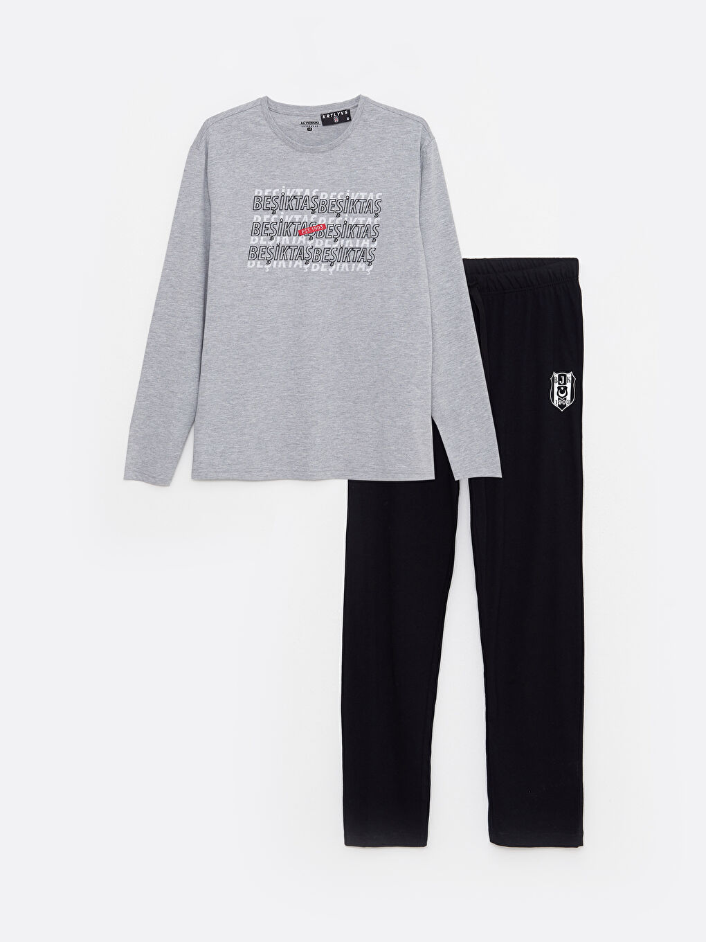 Gri Standart Kalıp Beşiktaş Baskılı Erkek Taraftar Pijama Takımı-5