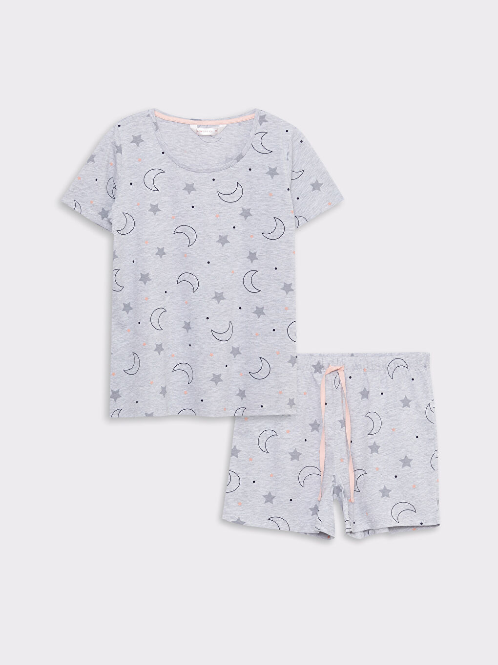 Gri Bisiklet Yaka Desenli Kısa Kollu Kadın Pijama Takımı-5