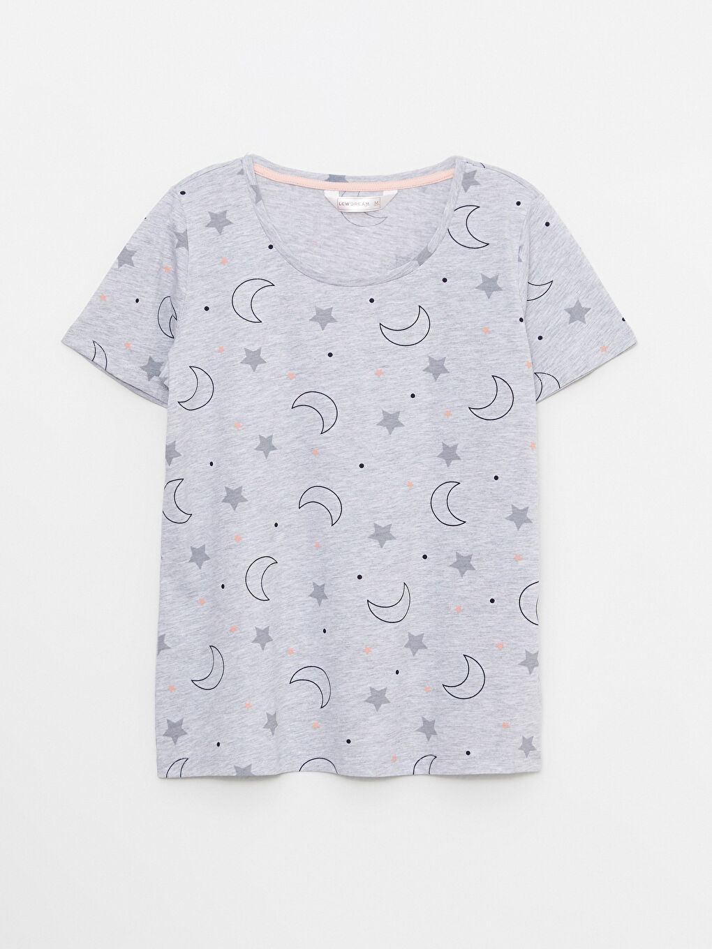 Gri Bisiklet Yaka Desenli Kısa Kollu Kadın Pijama Takımı-6