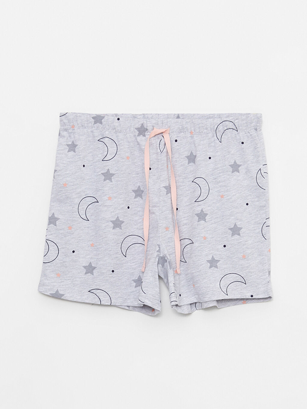 Gri Bisiklet Yaka Desenli Kısa Kollu Kadın Pijama Takımı-7