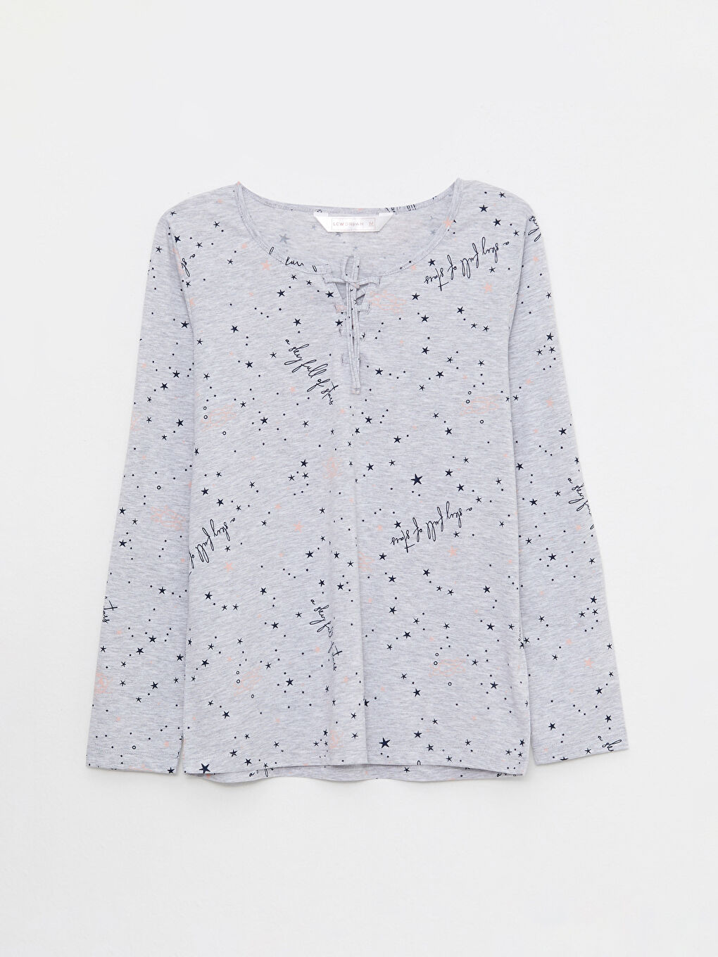 Gri Bağlamalı Yaka Desenli Kadın Pijama Takımı-6