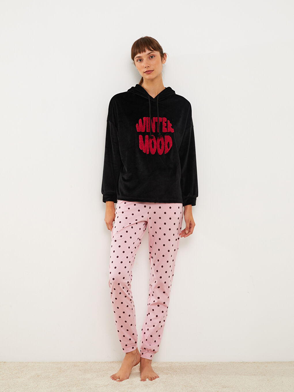 Elastic Waist Polka Dot Viscose Women's Pajama Bottoms-1