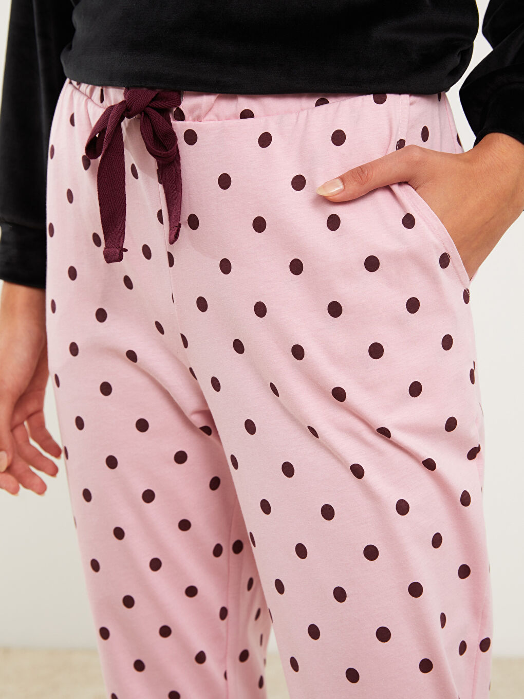 Elastic Waist Polka Dot Viscose Women's Pajama Bottoms-2