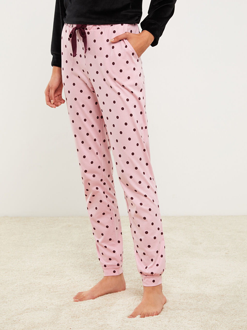 Elastic Waist Polka Dot Viscose Women's Pajama Bottoms-3