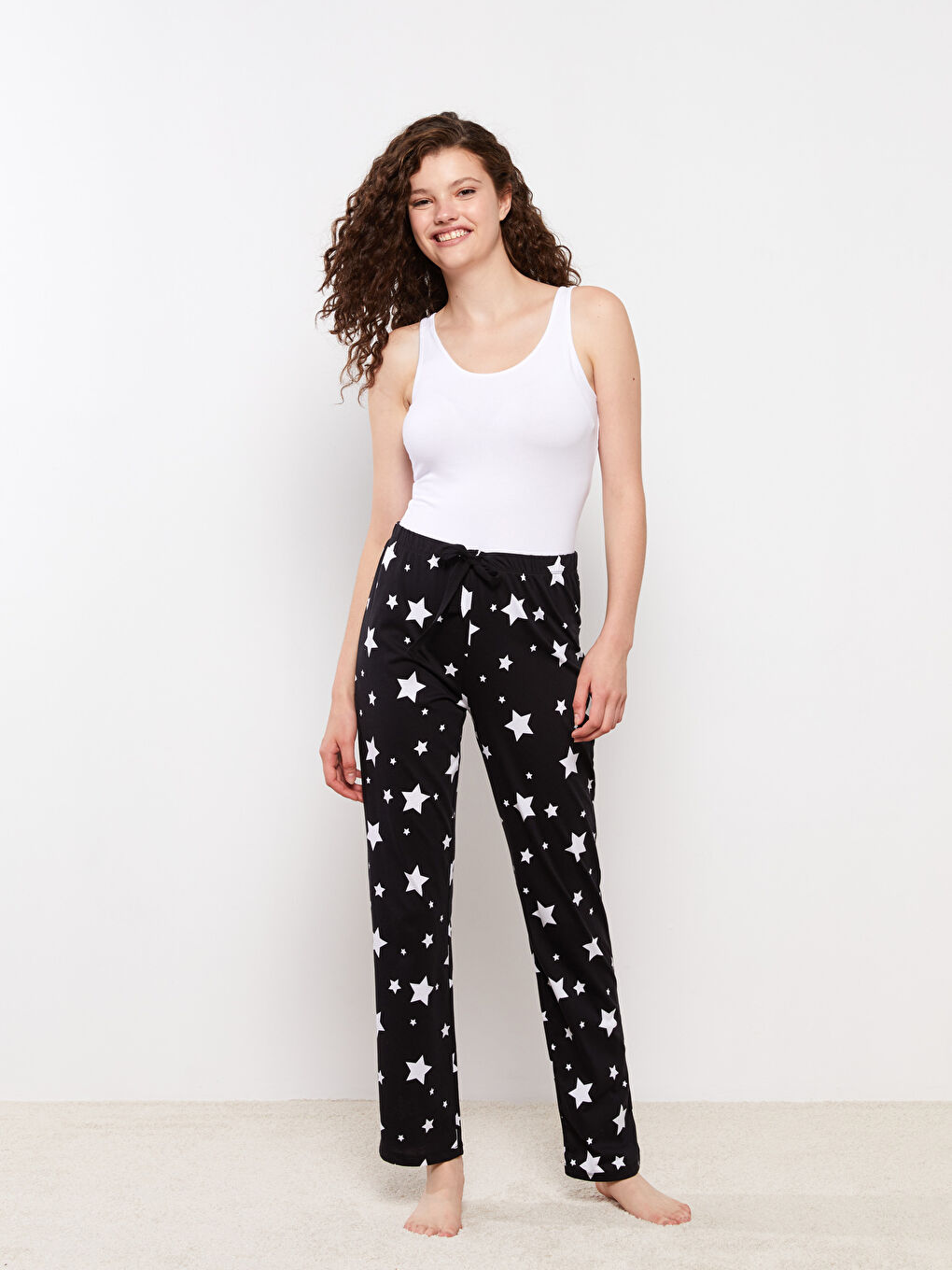 Elastic Waist Patterned Cotton Women's Pajama Bottoms