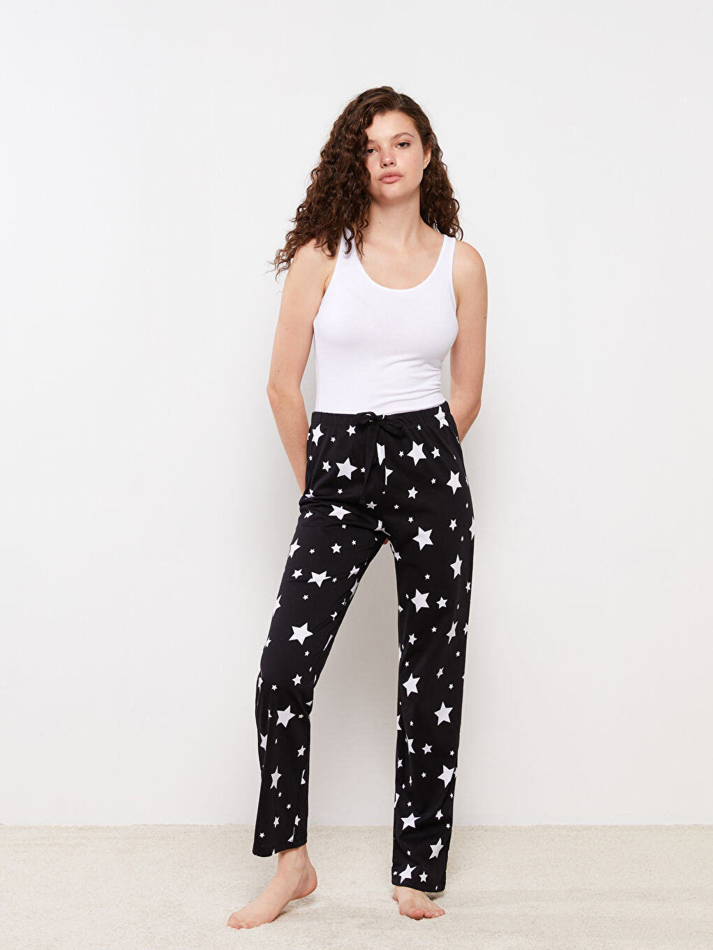 Elastic Waist Patterned Cotton Women's Pajama Bottoms-1