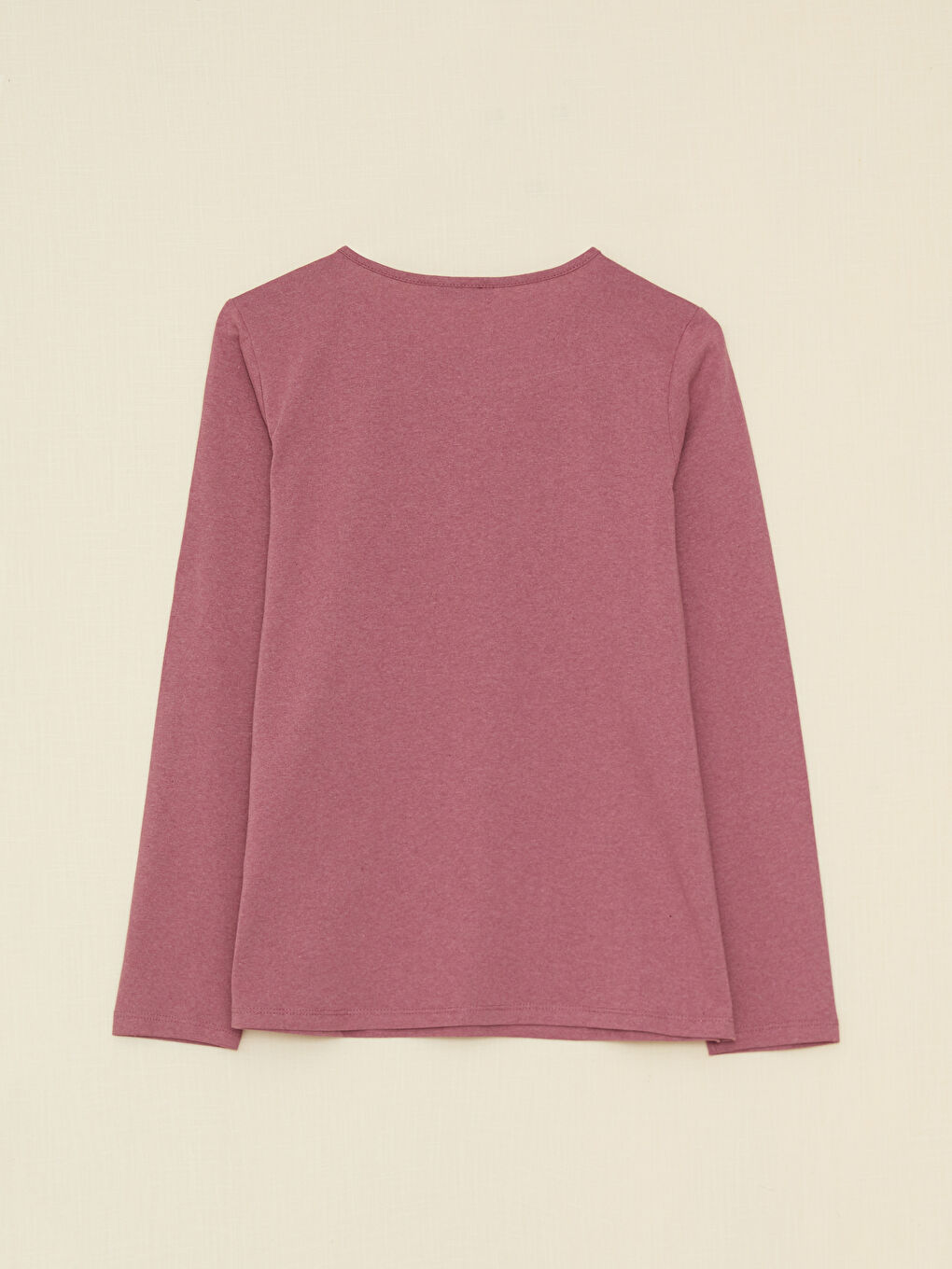 Pembe Bisiklet Yaka Desenli Uzun Kollu Kadın Tişört-6