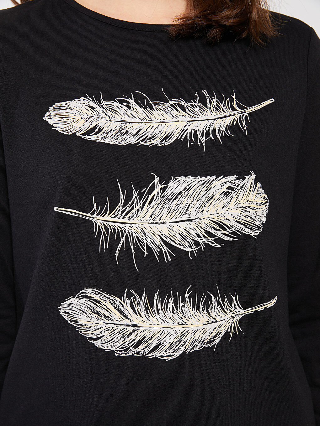 Crew Neck Printed Long Sleeve Women's T-Shirt-4