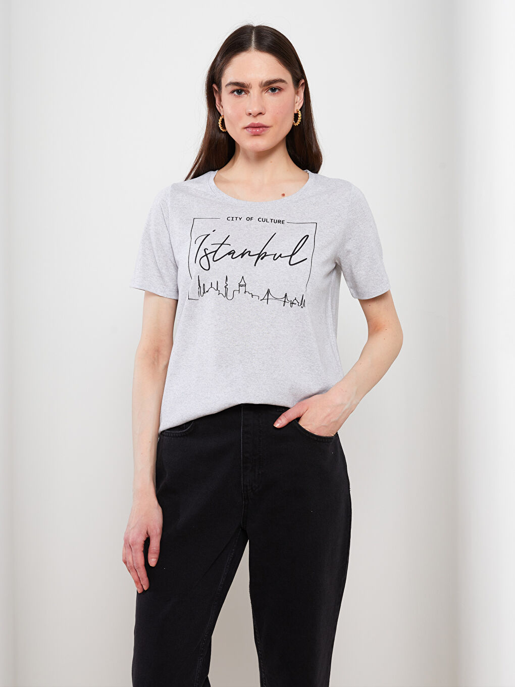 Crew Neck Printed Short Sleeve Women's T-Shirt-1