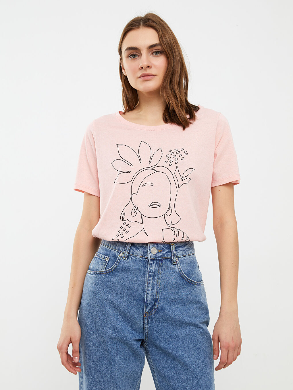 Crew Neck Printed Short Sleeve Women's T-Shirt-1