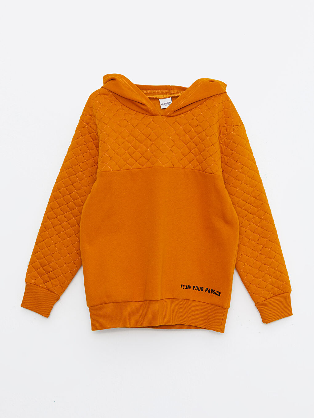 Sarı Kapüşonlu Kapitone Desenli Uzun Kollu Erkek Çocuk Sweatshirt