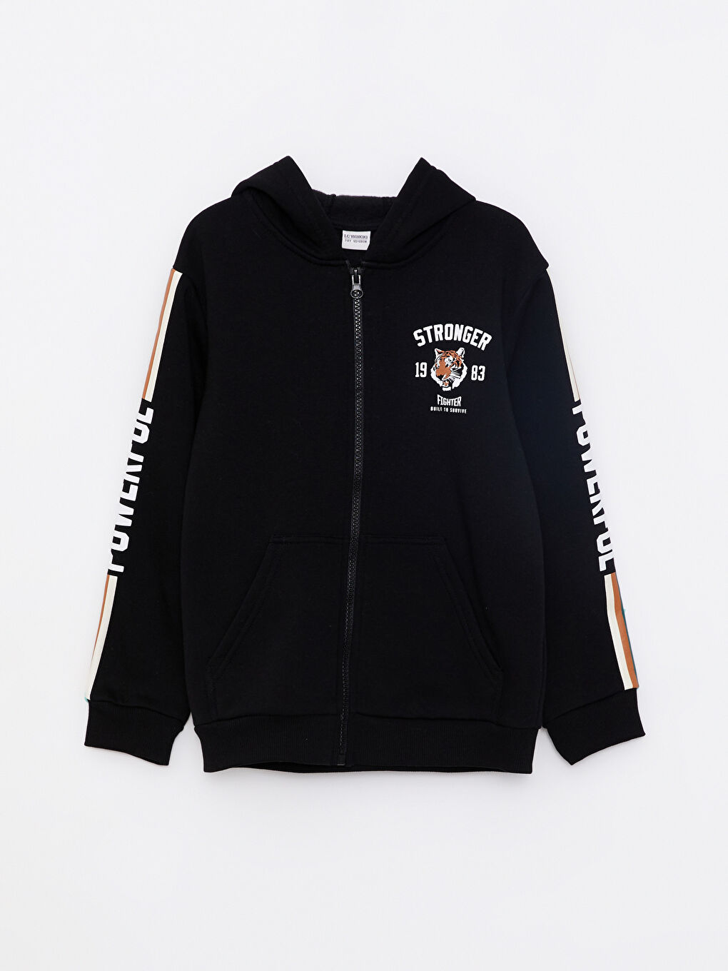 سويت شيرت بسحاب مطبوع بكابوش كم طويل للأولاد