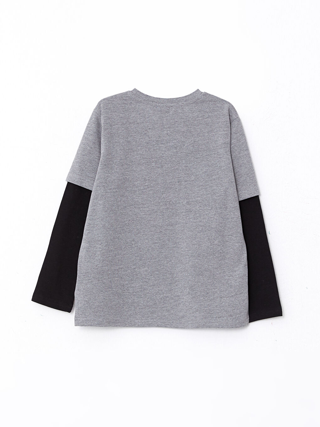 Gri Bisiklet Yaka Baskılı Uzun Kollu Erkek Çocuk Tişört-1