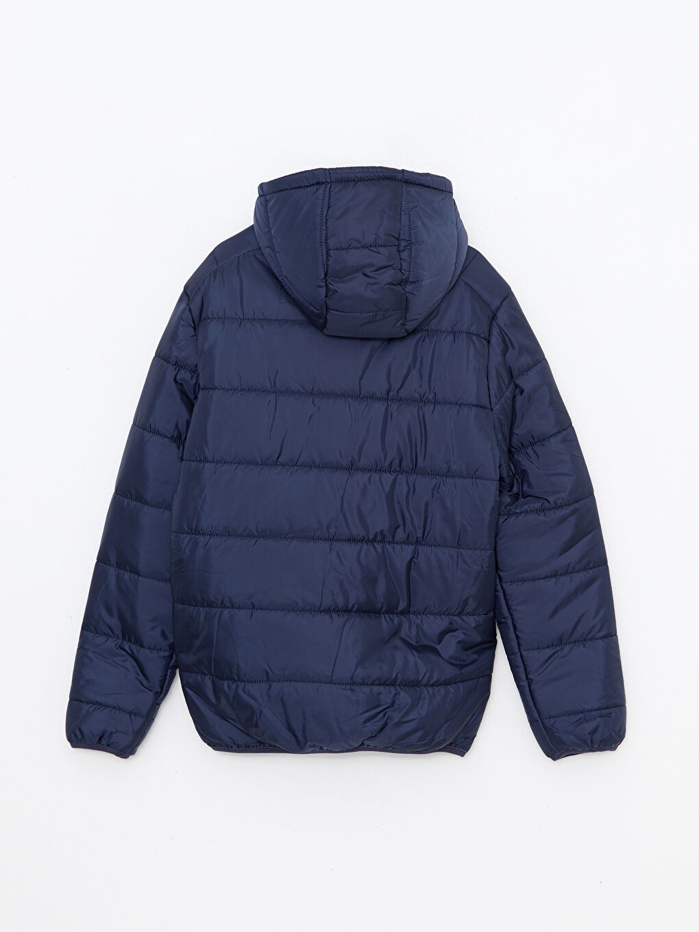 Lacivert Standart Kalıp Kapüşonlu Erkek Şişme Mont-6