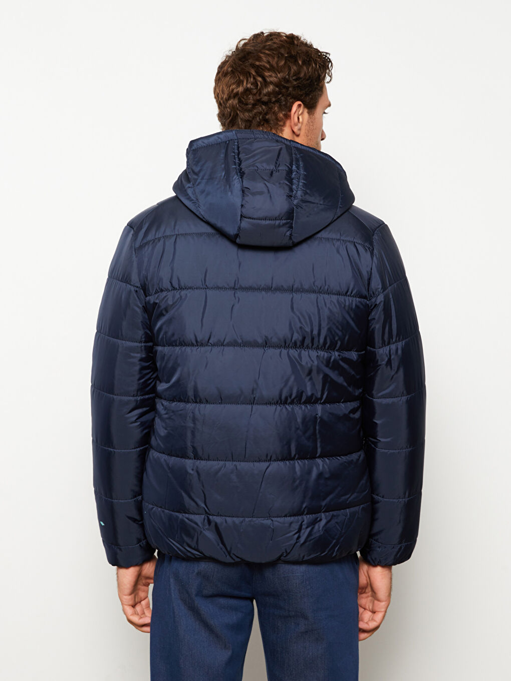 Lacivert Standart Kalıp Kapüşonlu Erkek Şişme Mont-4