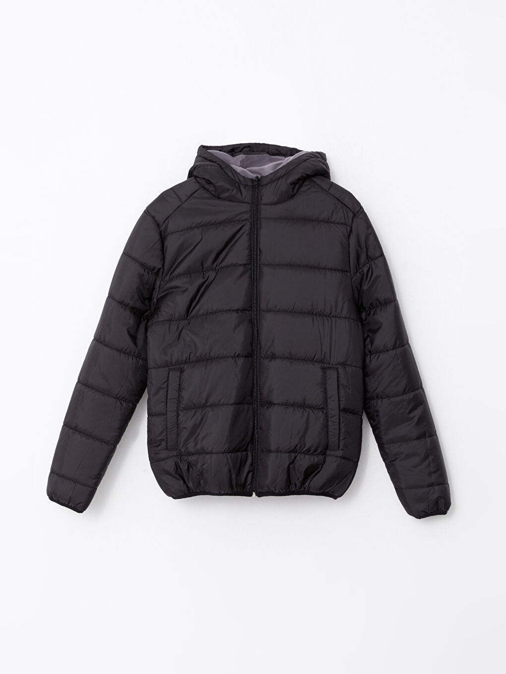 Siyah Standart Kalıp Kapüşonlu Erkek Şişme Mont-6