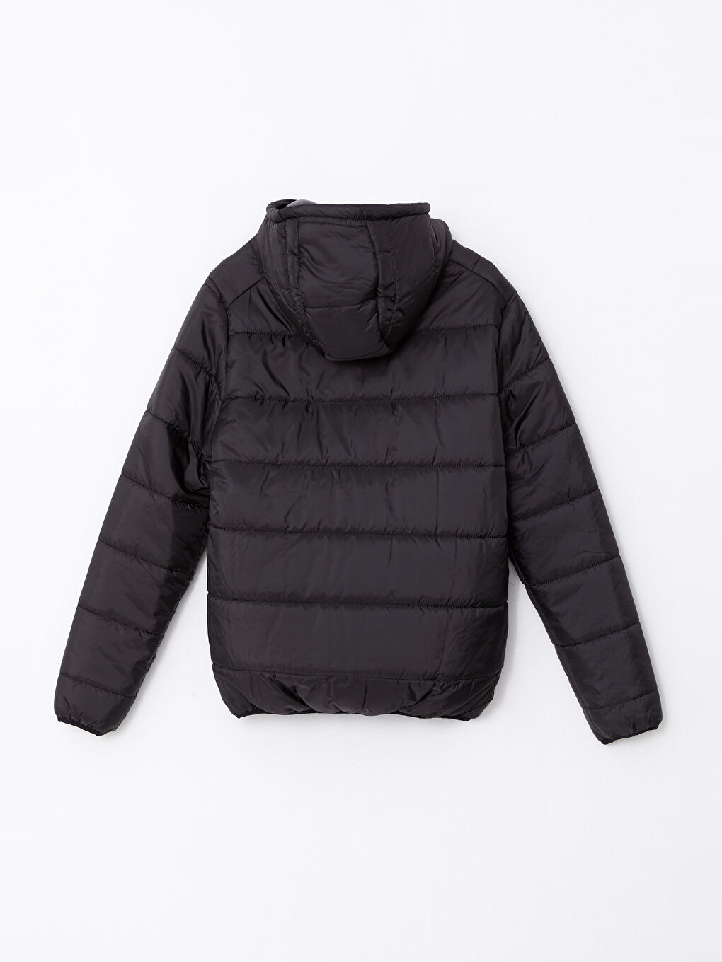 Siyah Standart Kalıp Kapüşonlu Erkek Şişme Mont-7