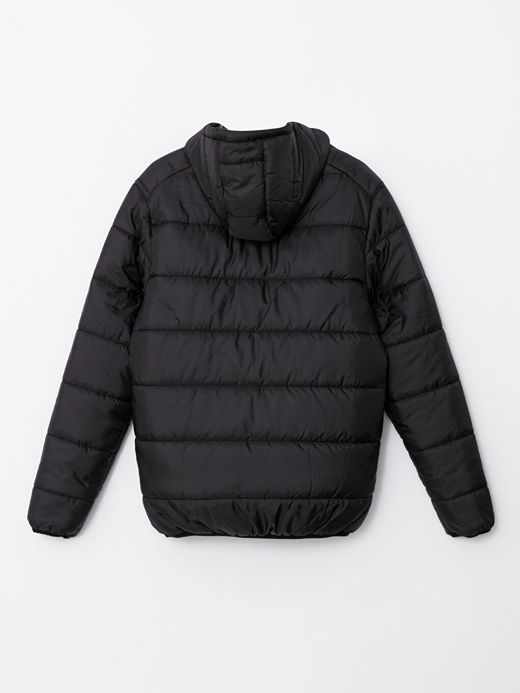 Siyah Standart Kalıp Kapüşonlu Erkek Şişme Mont-6