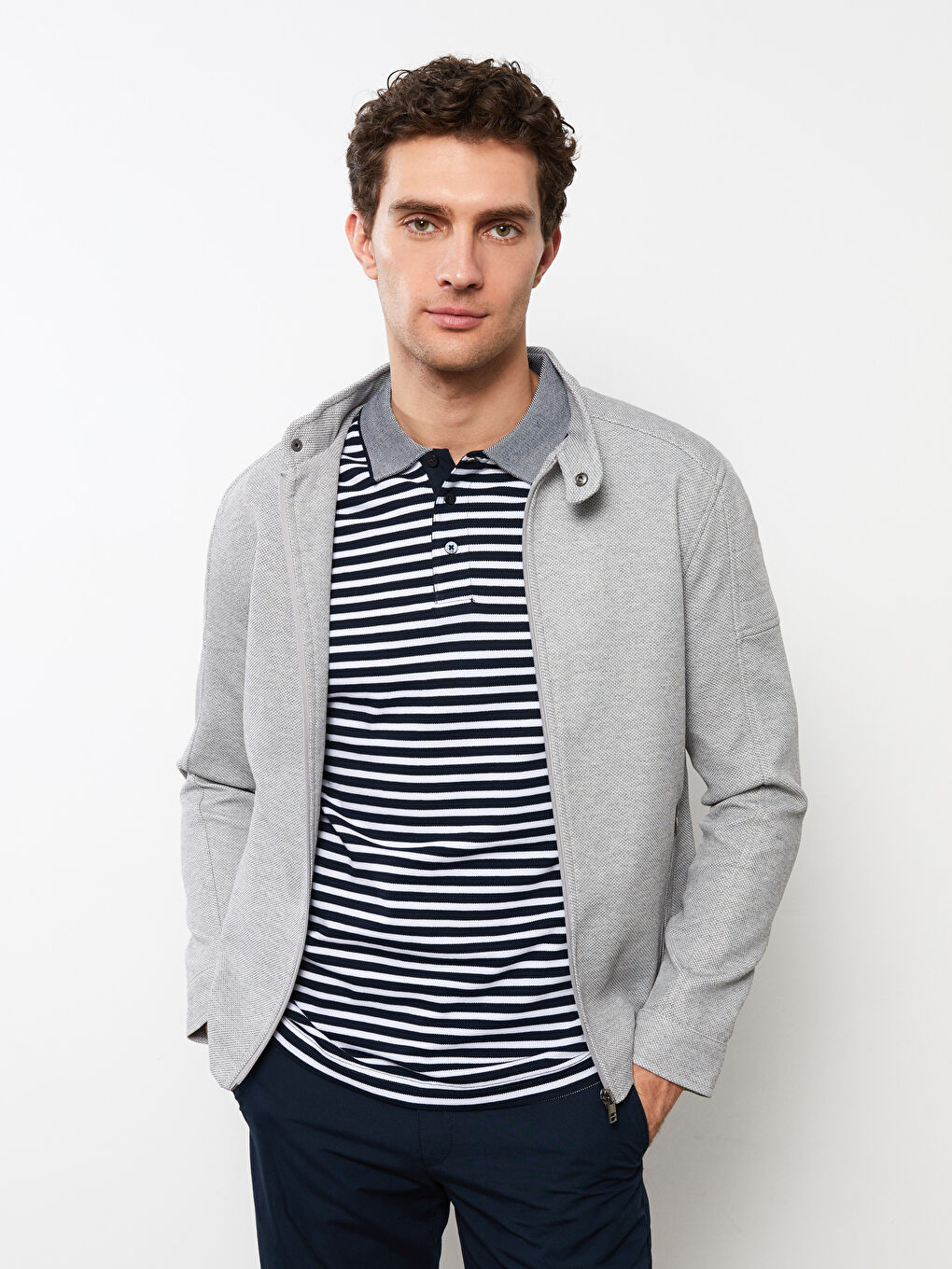 Gri Standart Kalıp Biker Yaka Erkek Mont-1