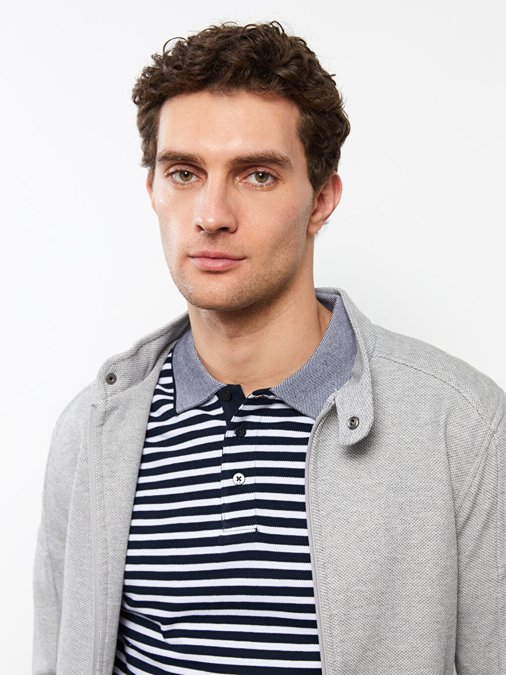 Gri Standart Kalıp Biker Yaka Erkek Mont-3