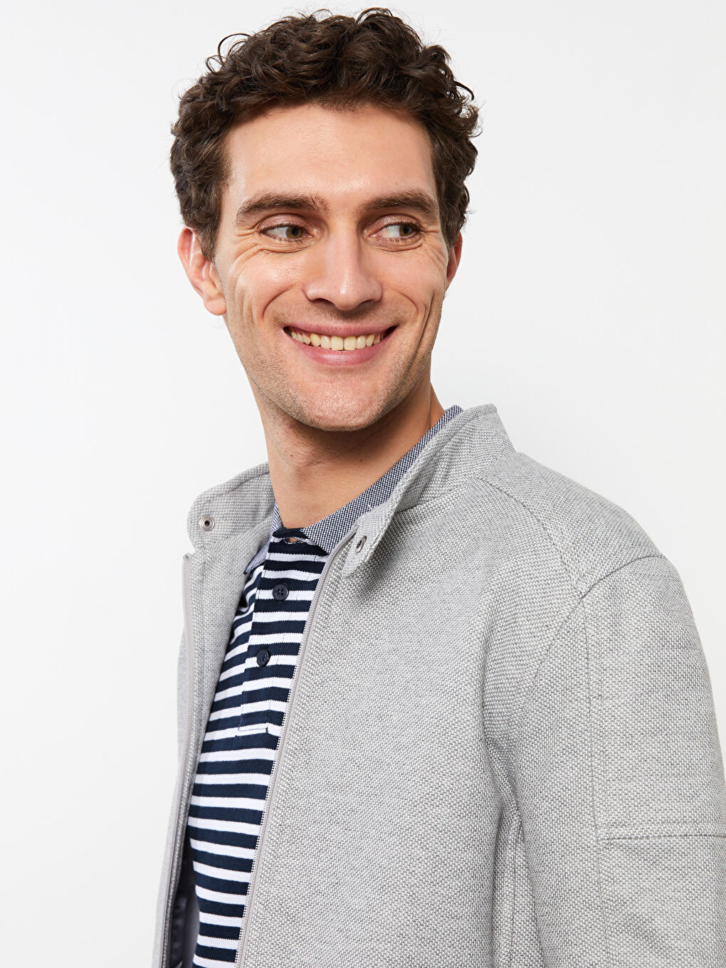 Gri Standart Kalıp Biker Yaka Erkek Mont-4