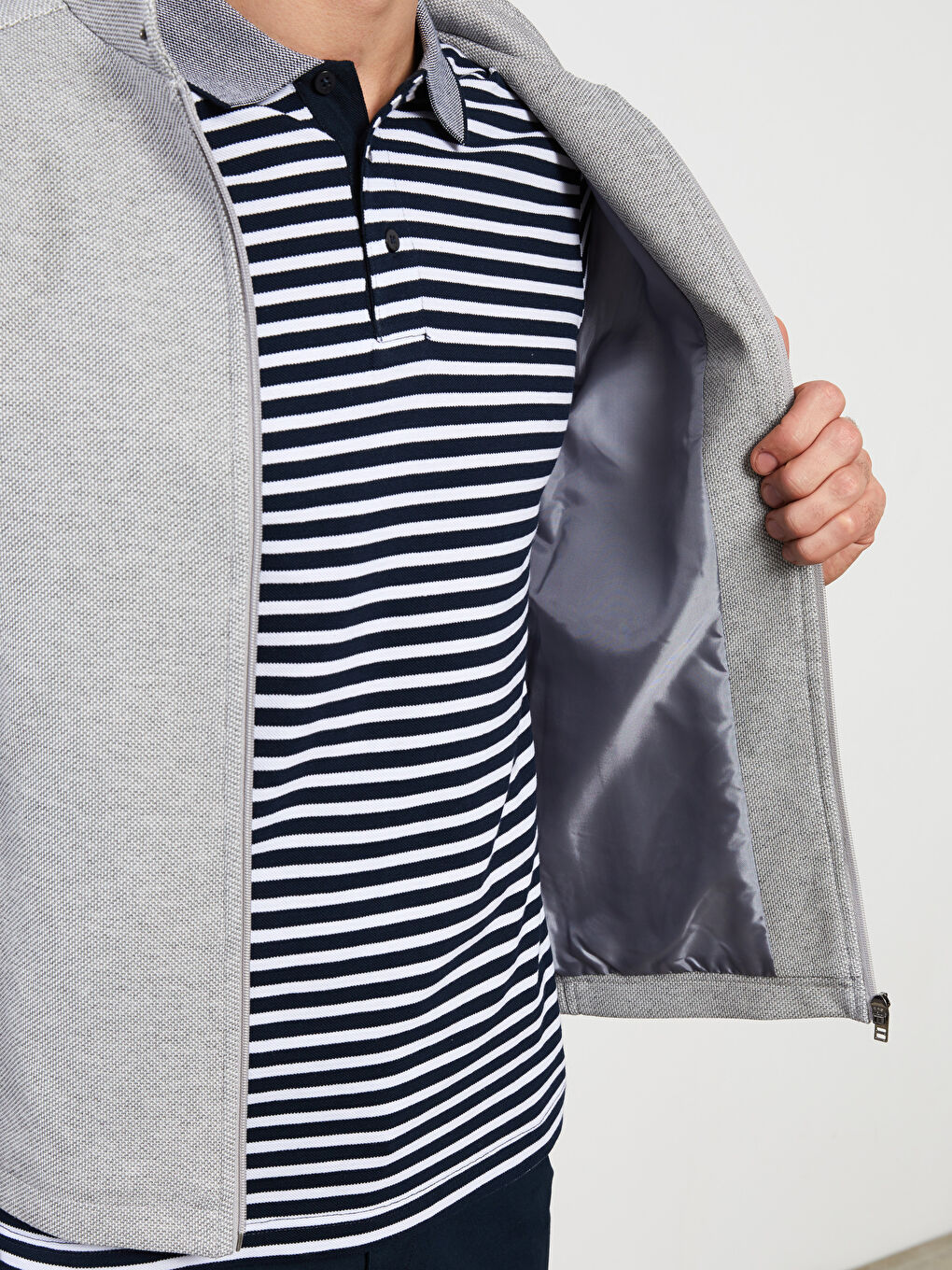 Gri Standart Kalıp Biker Yaka Erkek Mont-5