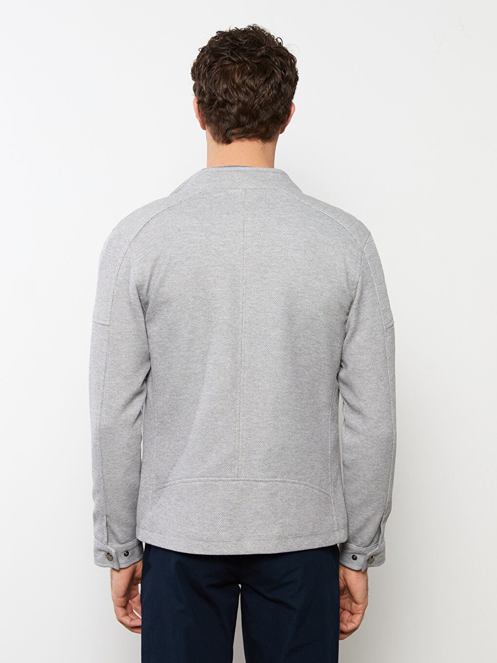 Gri Standart Kalıp Biker Yaka Erkek Mont-6