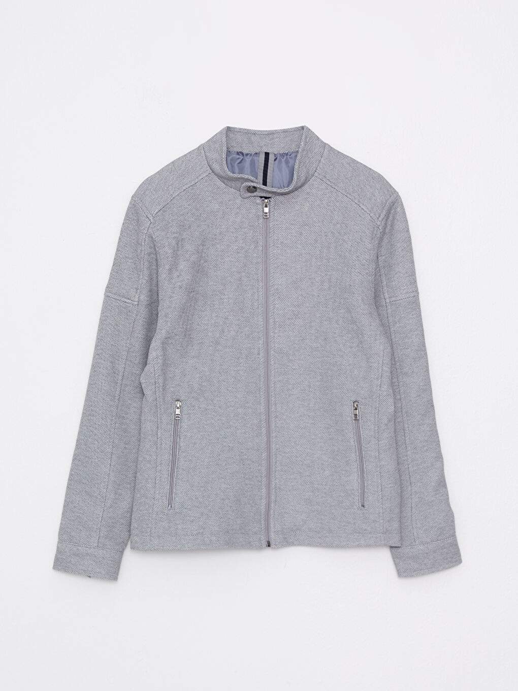 Gri Standart Kalıp Biker Yaka Erkek Mont-7