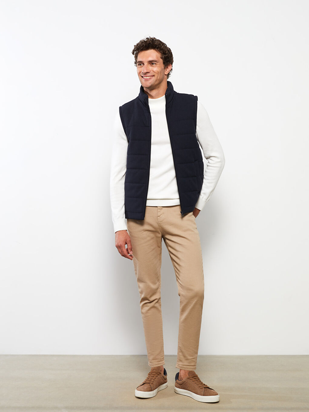 Lacivert Standart Kalıp Dik Yaka Erkek Yelek-1