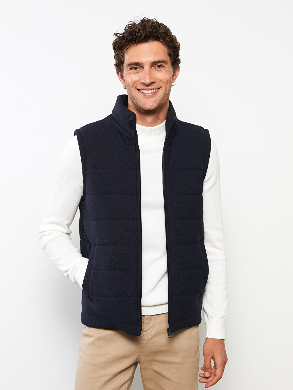 Lacivert Standart Kalıp Dik Yaka Erkek Yelek-2