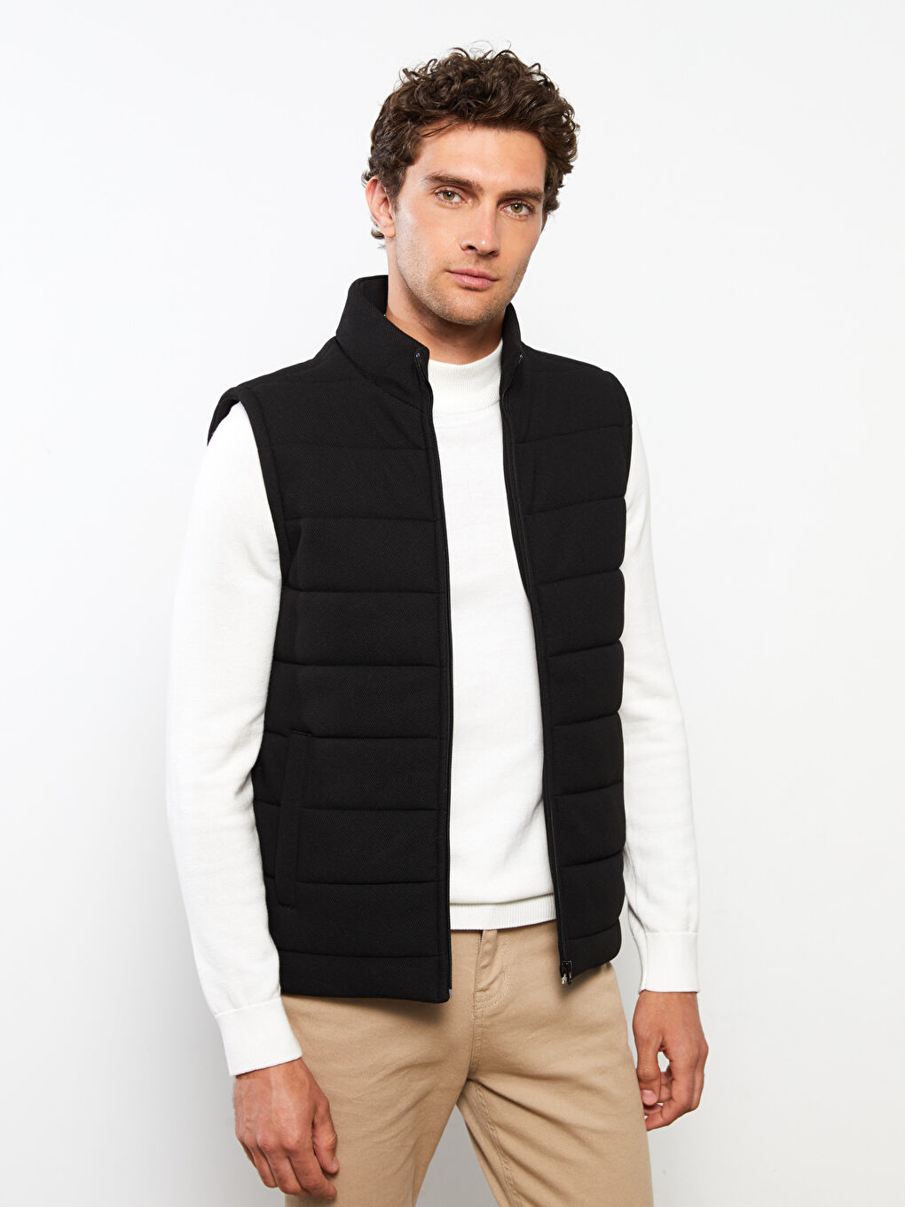 Siyah Standart Kalıp Dik Yaka Erkek Yelek-2