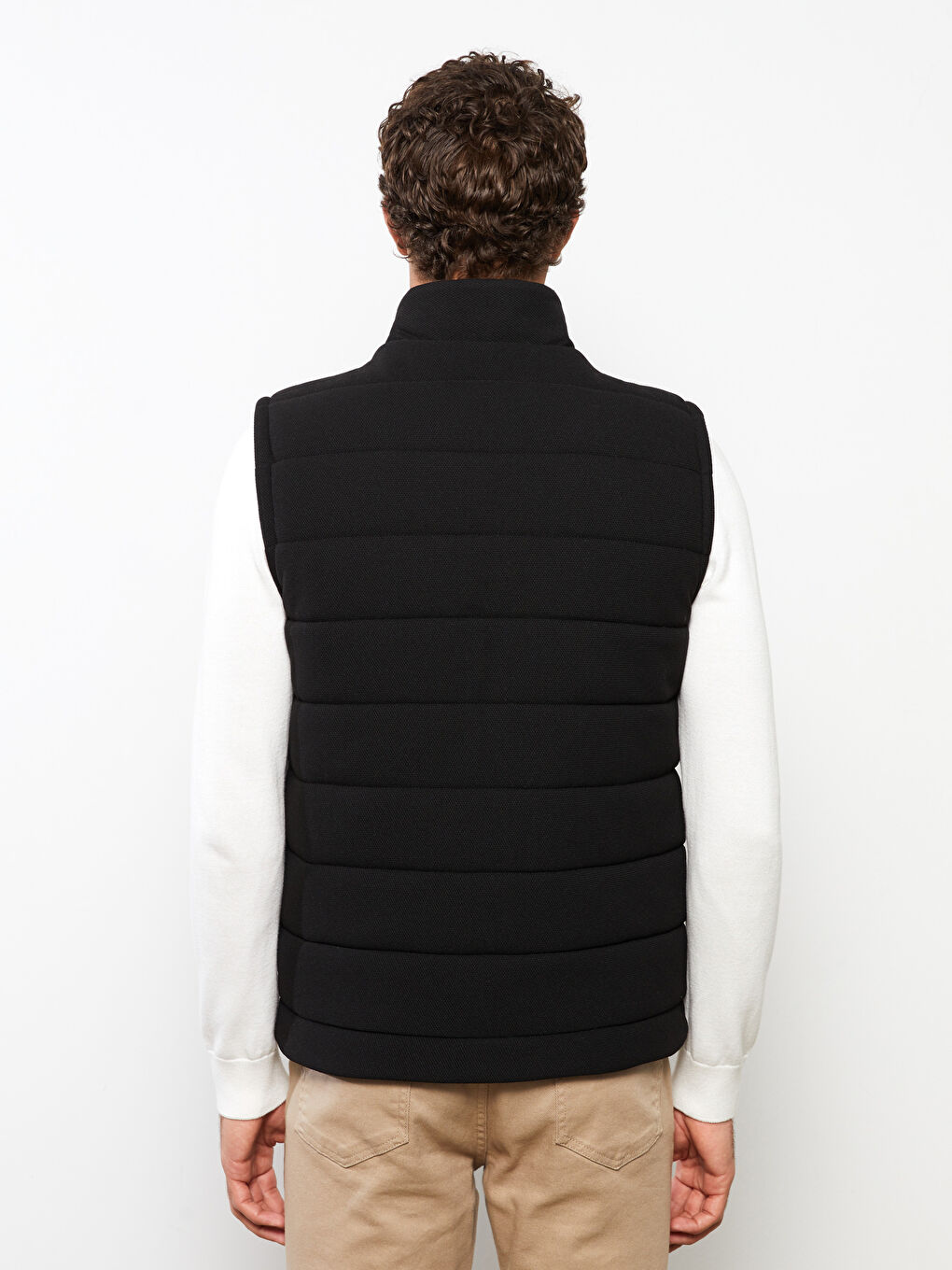 Siyah Standart Kalıp Dik Yaka Erkek Yelek-5