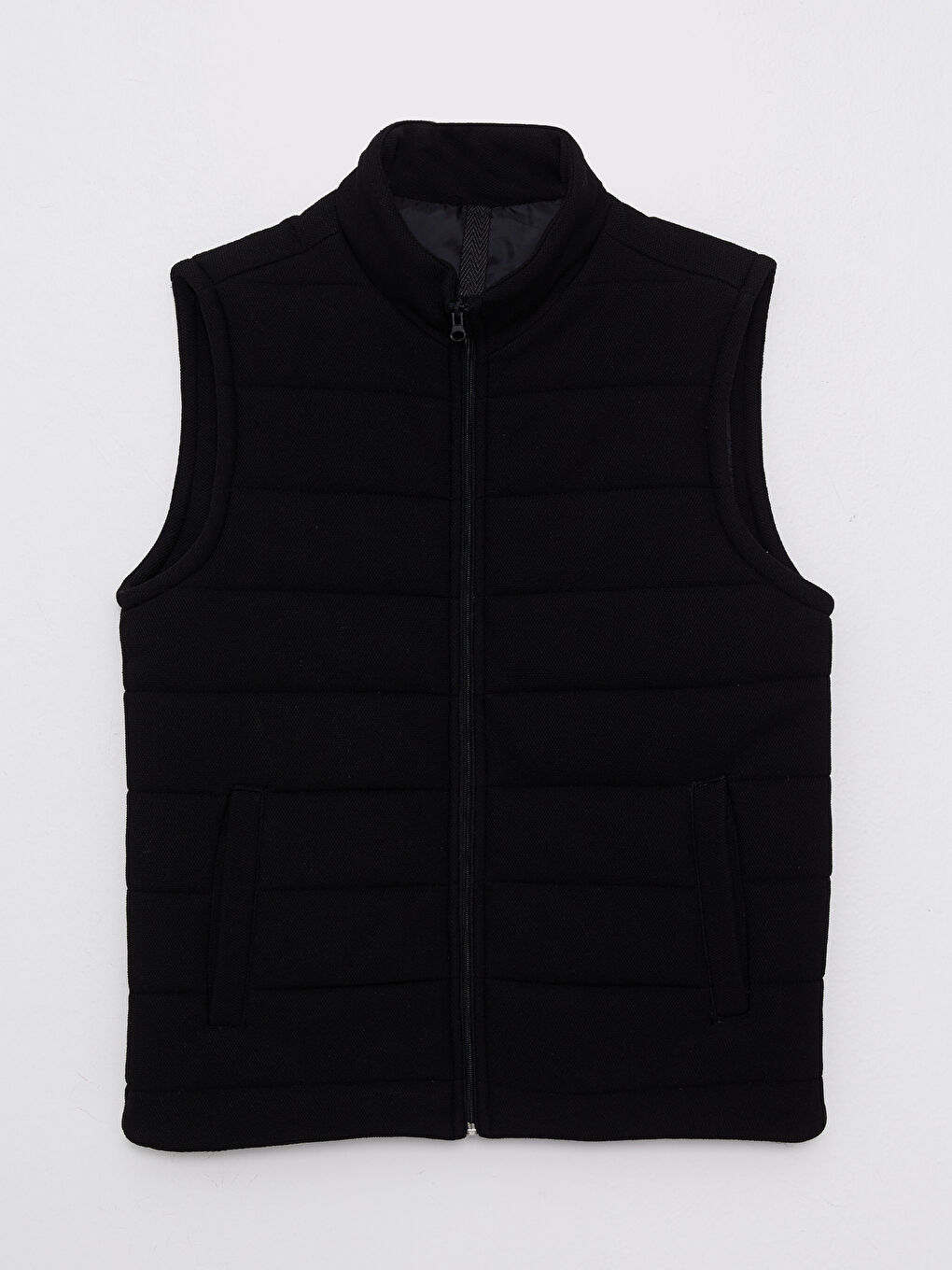 Siyah Standart Kalıp Dik Yaka Erkek Yelek-6