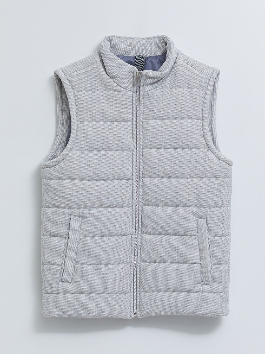 Gri Standart Kalıp Dik Yaka Erkek Yelek-6