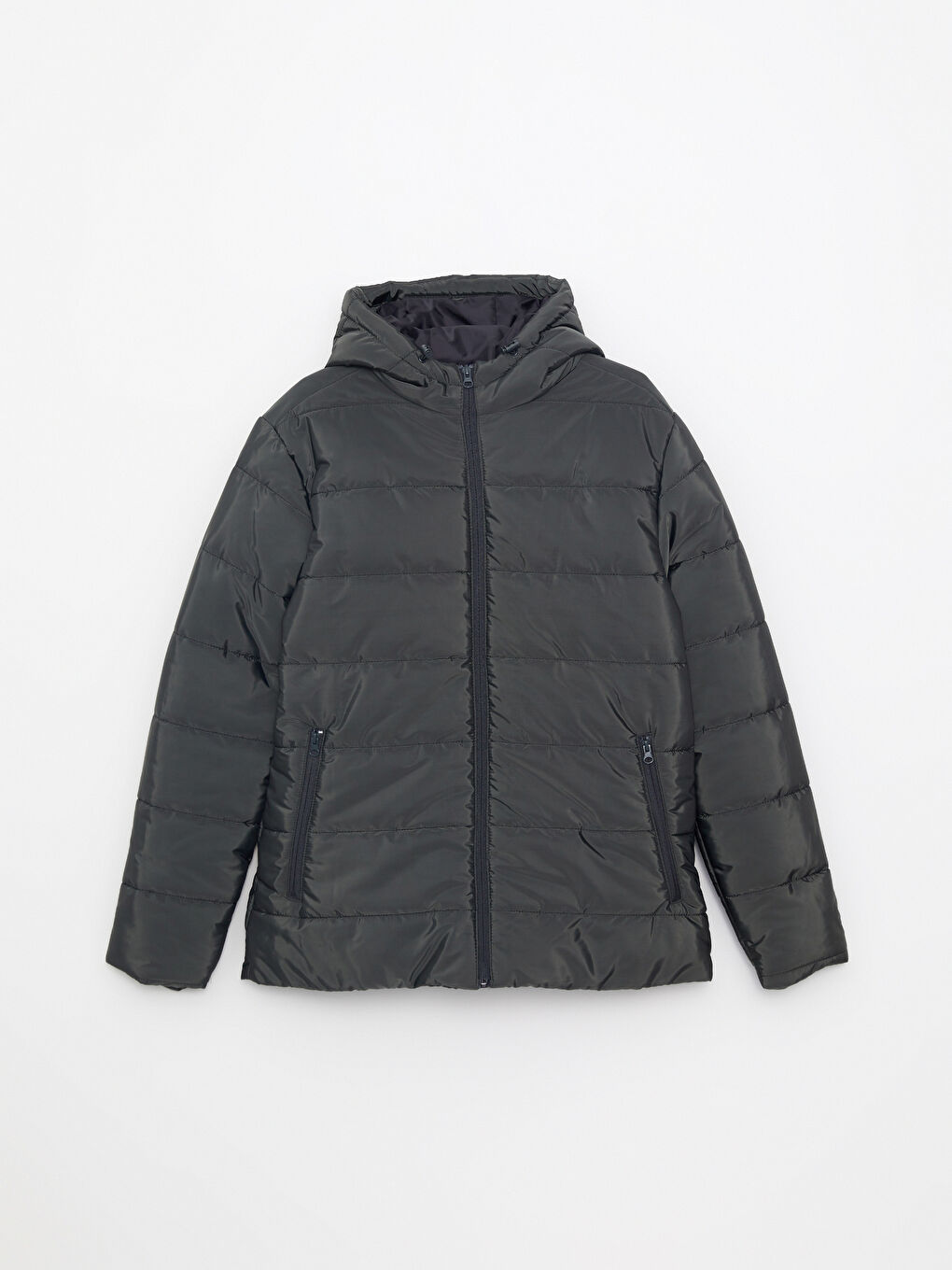 Haki Standart Kalıp Kapüşonlu Erkek Şişme Mont-5