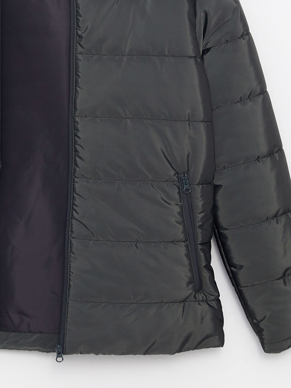 Haki Standart Kalıp Kapüşonlu Erkek Şişme Mont-6