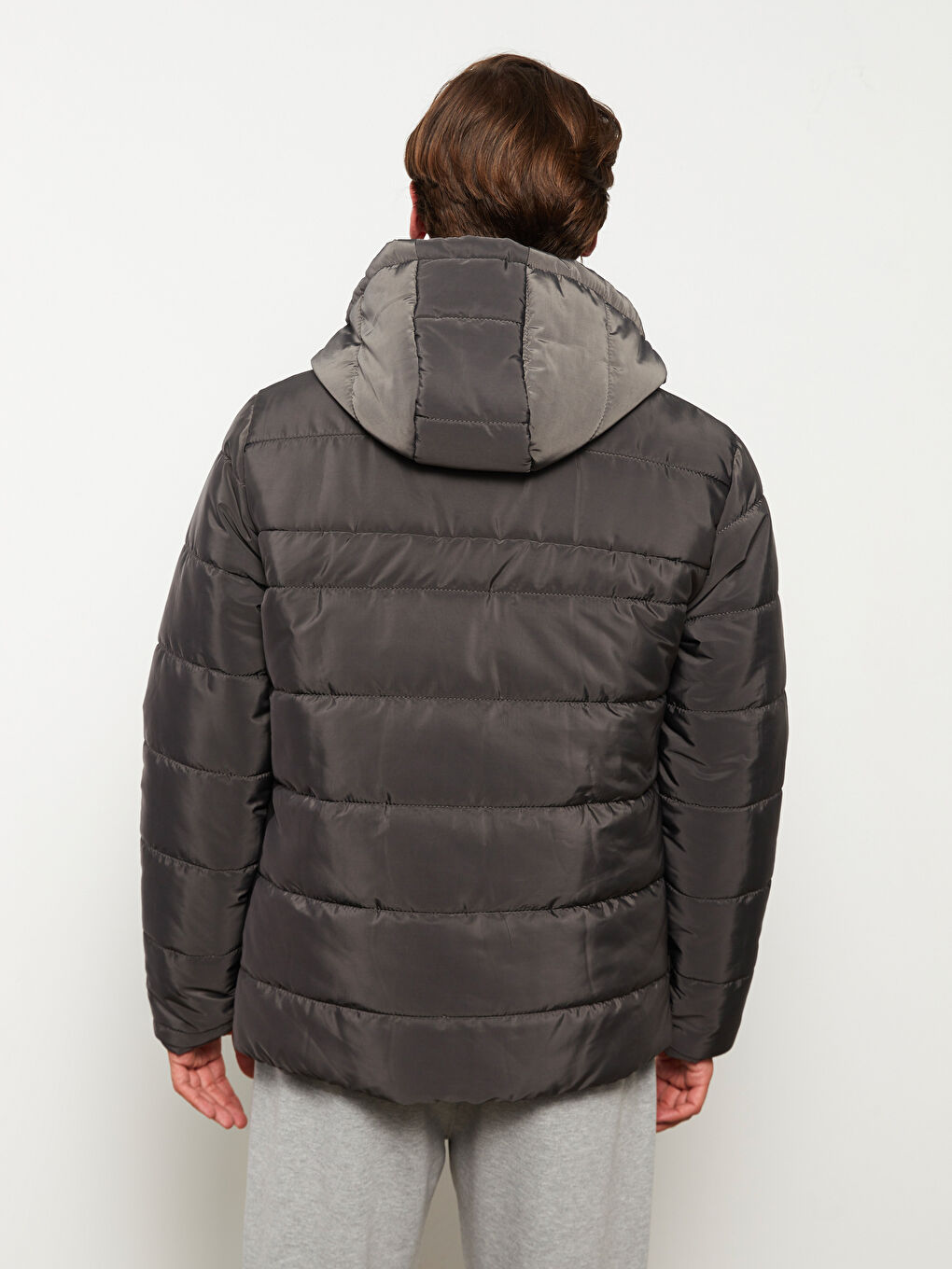 Antrasit Standart Kalıp Kapüşonlu Erkek Şişme Mont-4