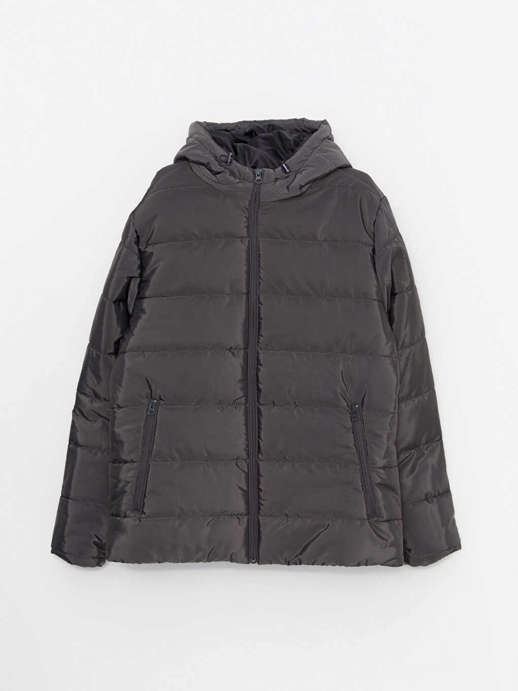 Antrasit Standart Kalıp Kapüşonlu Erkek Şişme Mont-5