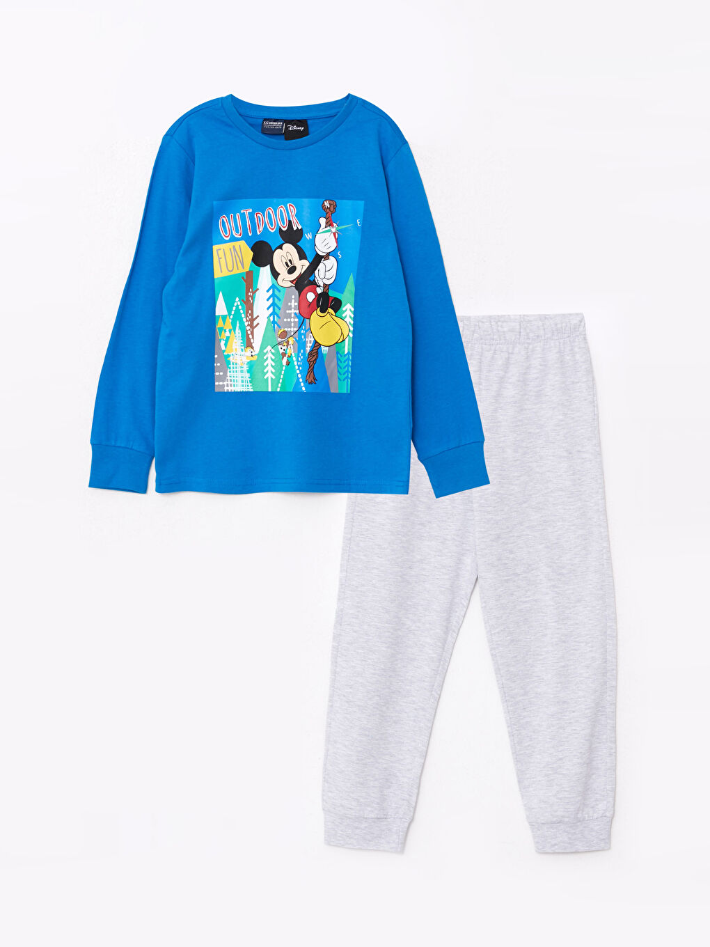 Mavi Bisiklet Yaka Mickey Mouse Baskılı Uzun Kollu Erkek Çocuk Pijama Takımı