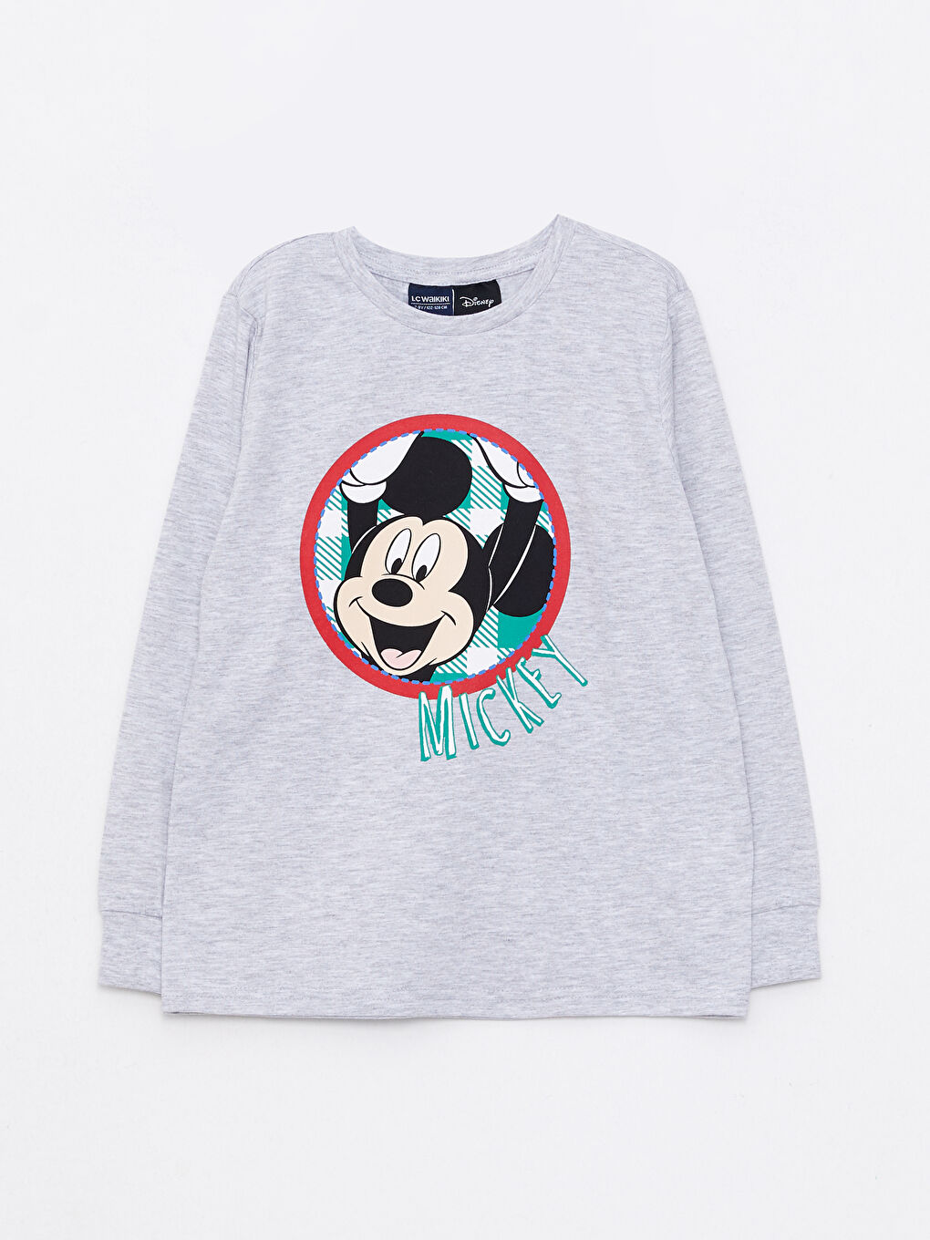 Set de pijama băieți cu mânecă lungă imprimat Mickey Mouse și guler rotund-5