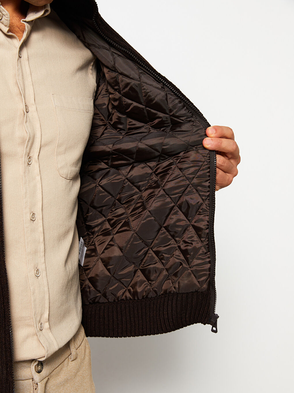 Kahverengi Standart Kalıp Dik Yaka Uzun Kollu Erkek Triko Hırka-3