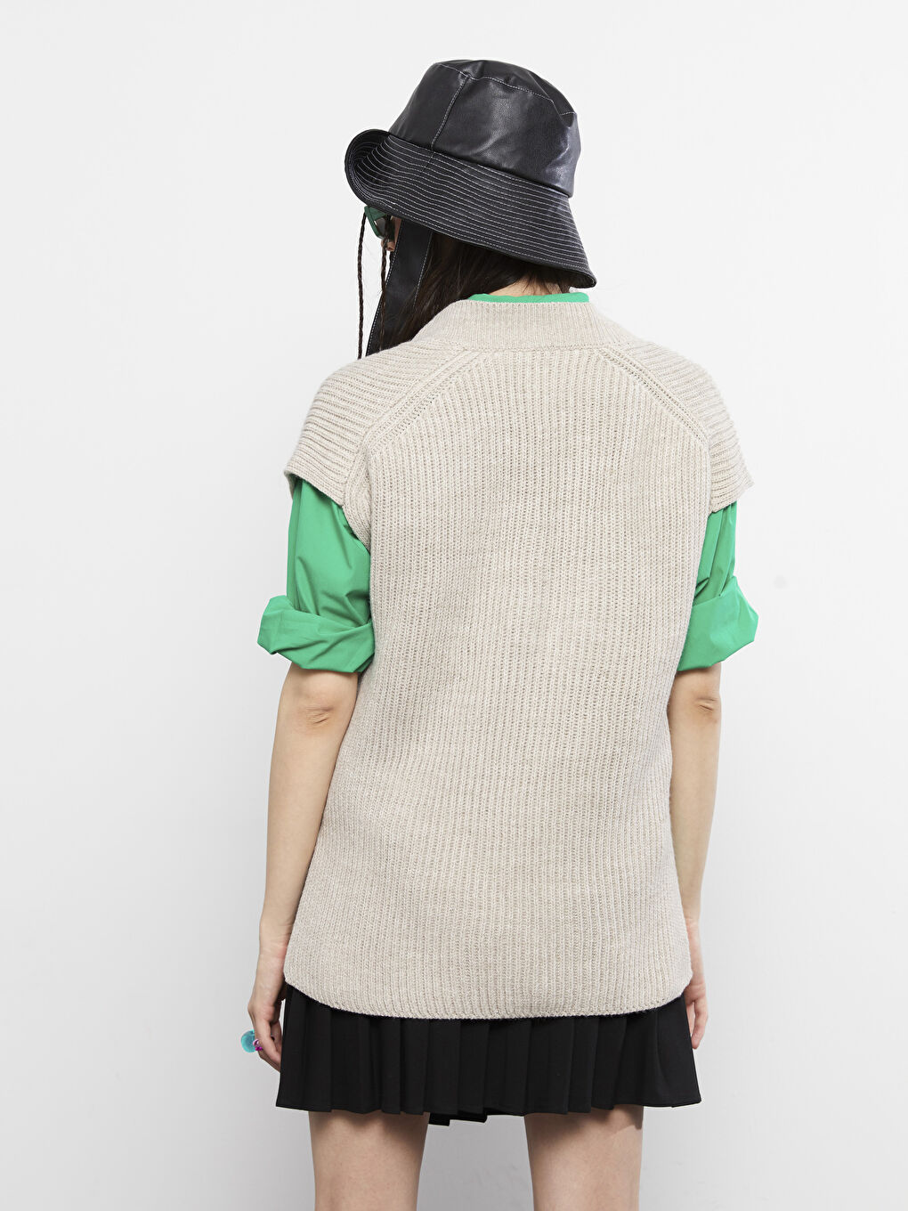 XSIDE V-Ausschnitt Schlichte Oversize Strick Pullunder für Damen -W26518Z8-SGP