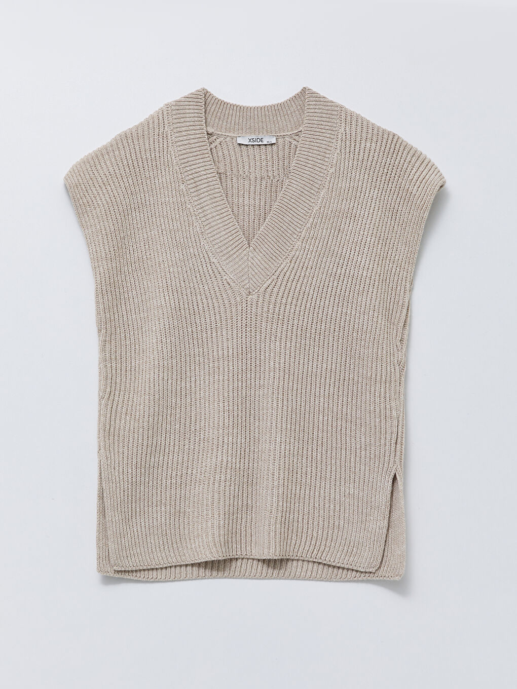 XSIDE V-Ausschnitt Schlichte Oversize Strick Pullunder für Damen -W26518Z8-SGP